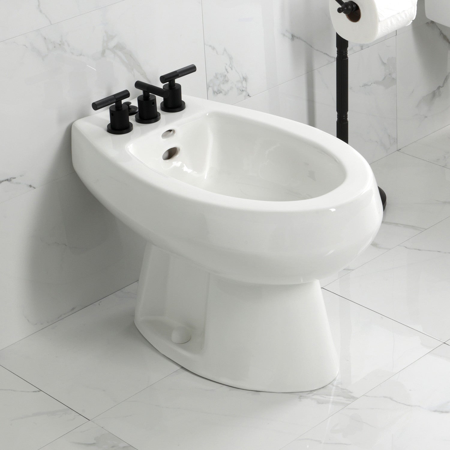 Kingston Sona KB6320KNL - Convergent Three-Handle Deck Mount Bidet Faucet with Knurled Handle and Brass Pop-Up, Matte Black — thumbnail 2